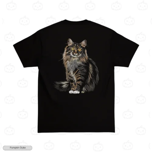 Realistc Maine Coon Cat Black Back Embroidery T-Shirt Realistic Maine Coon Cat Embroidery T-Shirt