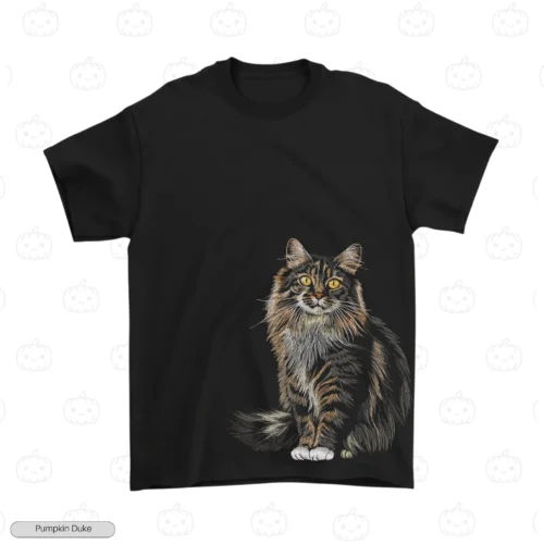 Realistic Maine Coon Cat Embroidery T-Shirt