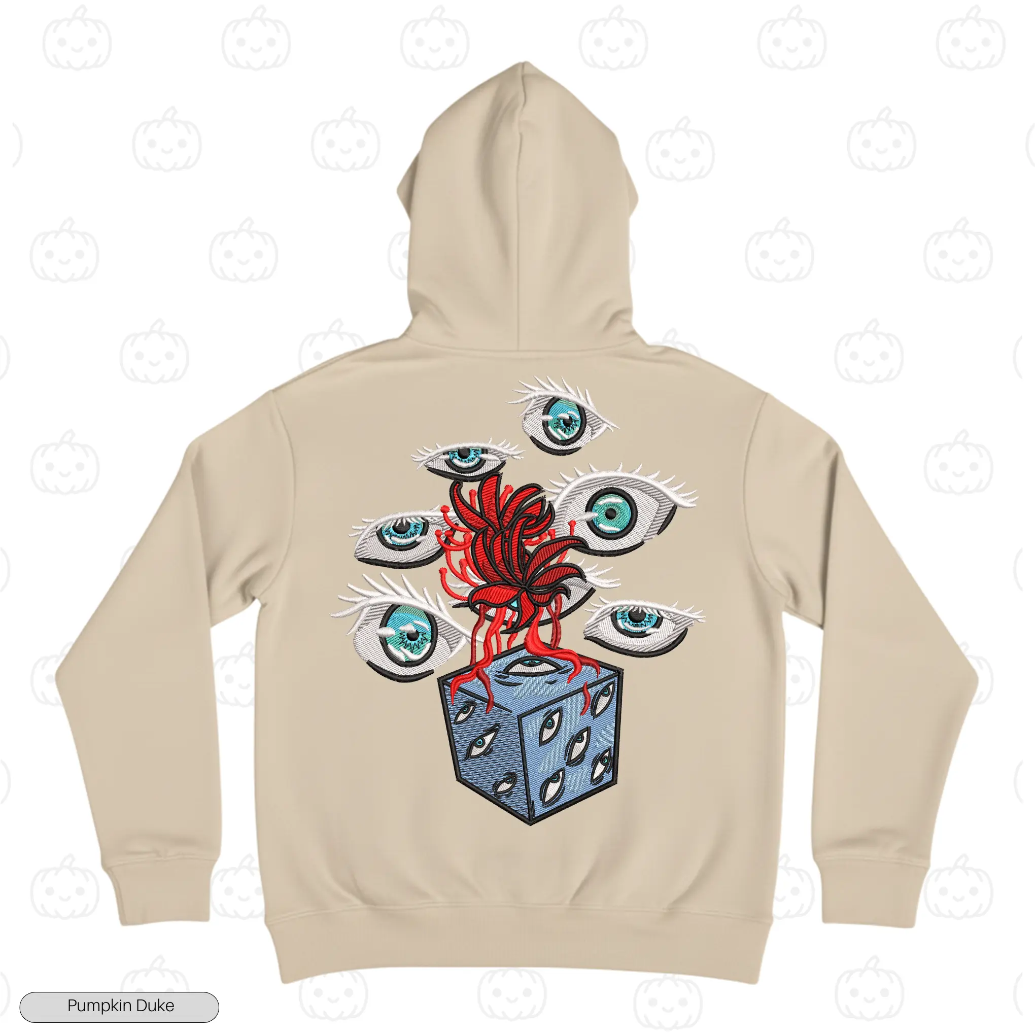 Six Eyes Cube Beige Back Embroidery Hoodie Six Eyes Cube Embroidery Hoodie