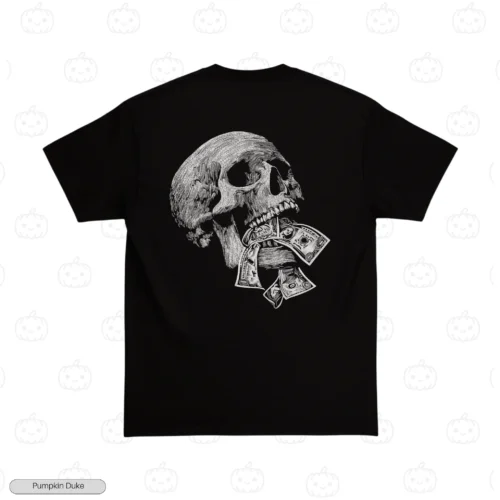 Skull With Money Embroidery T-Shirt