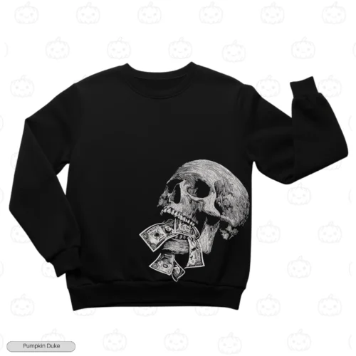 Skull With Money Embroidery Sweatshirt