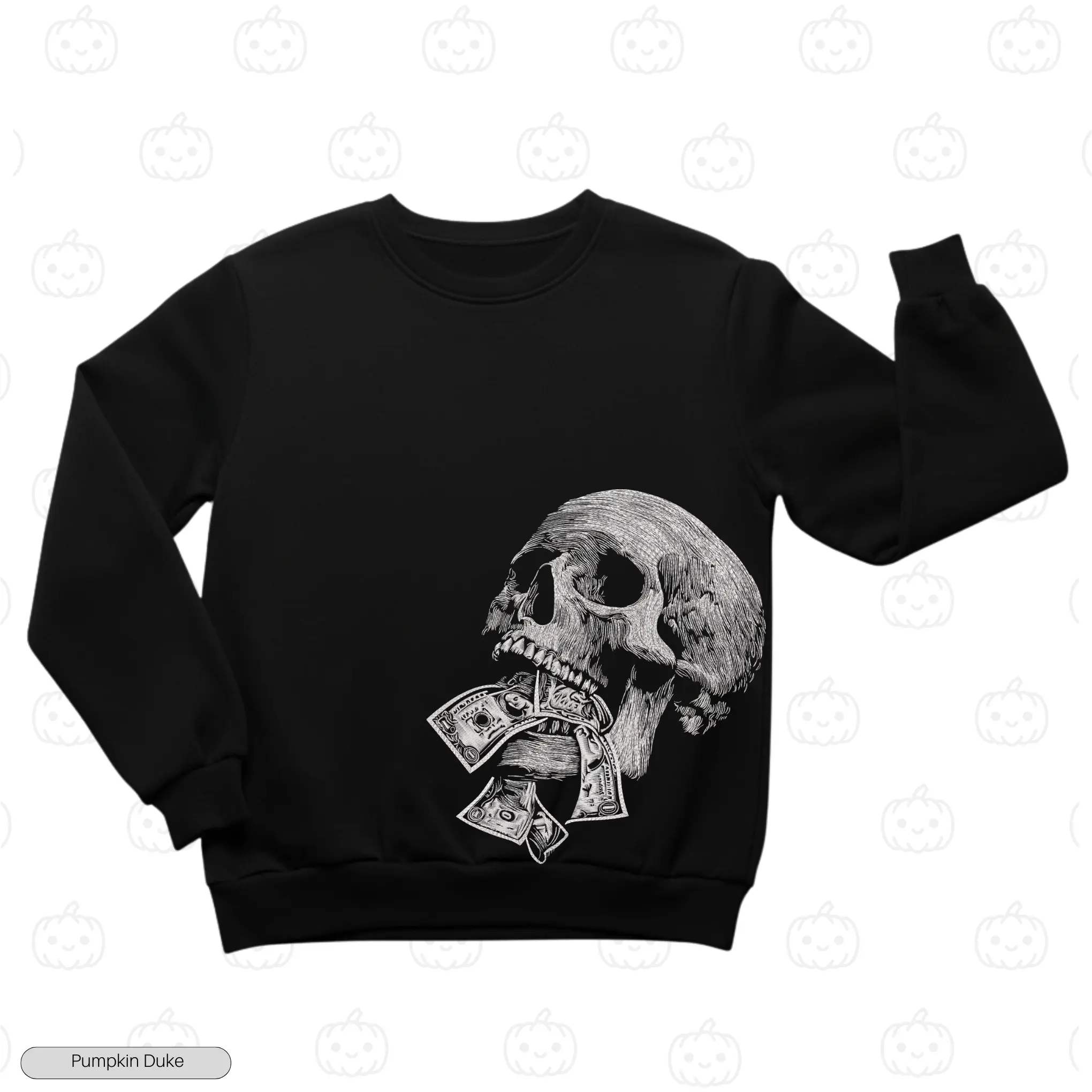 Skull With Money Embroidery Sweatshirt