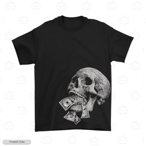 Skull With Money Embroidery T-Shirt