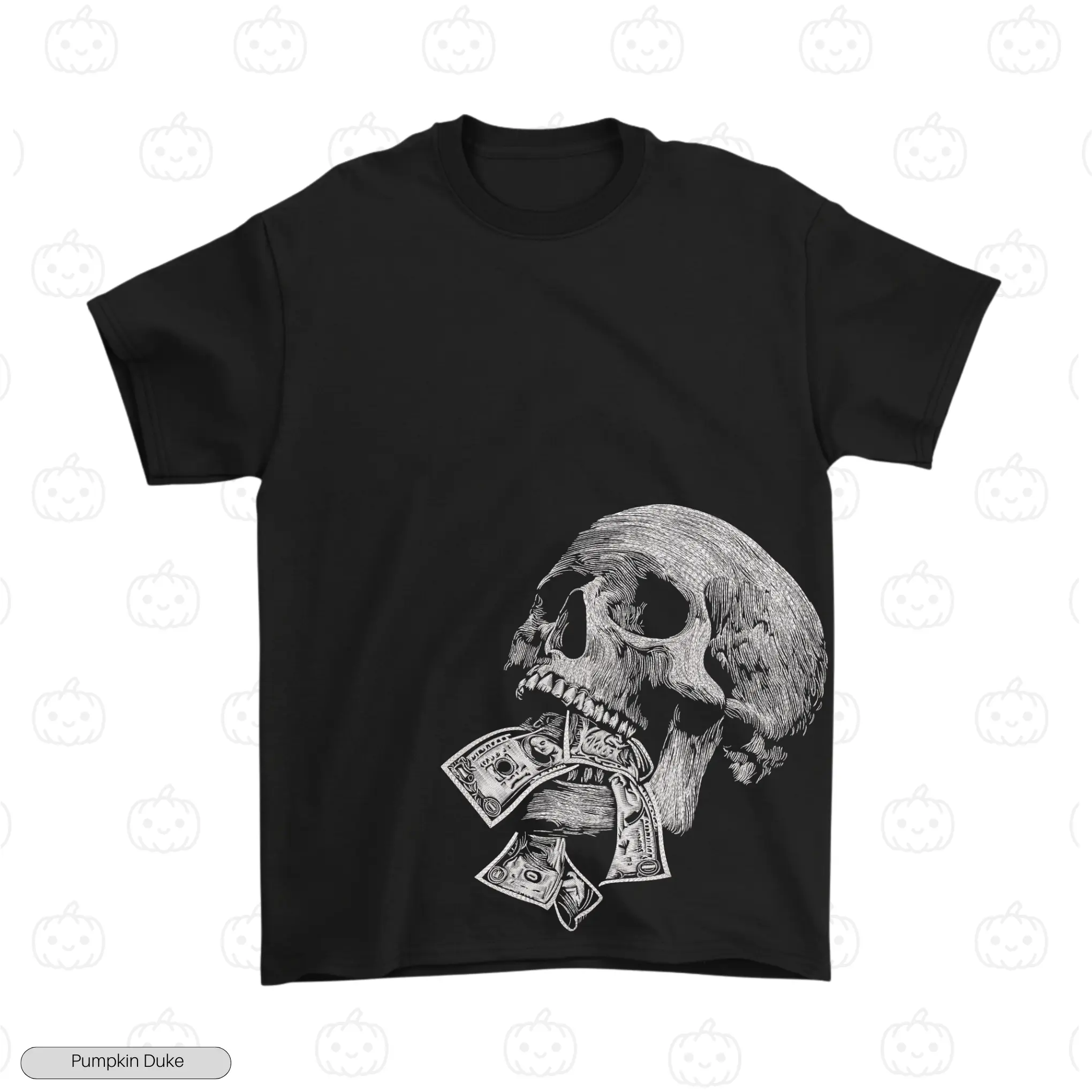 Skull With Money Black Logo Big Embroidery T-Shirt Skull With Money Embroidery T-Shirt