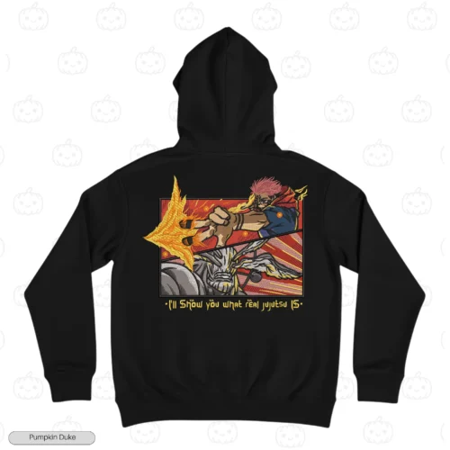 Sukuna Vs Mahoraga Black Back Embroidery Hoodie Sukuna X Mahoraga Embroidery Hoodie