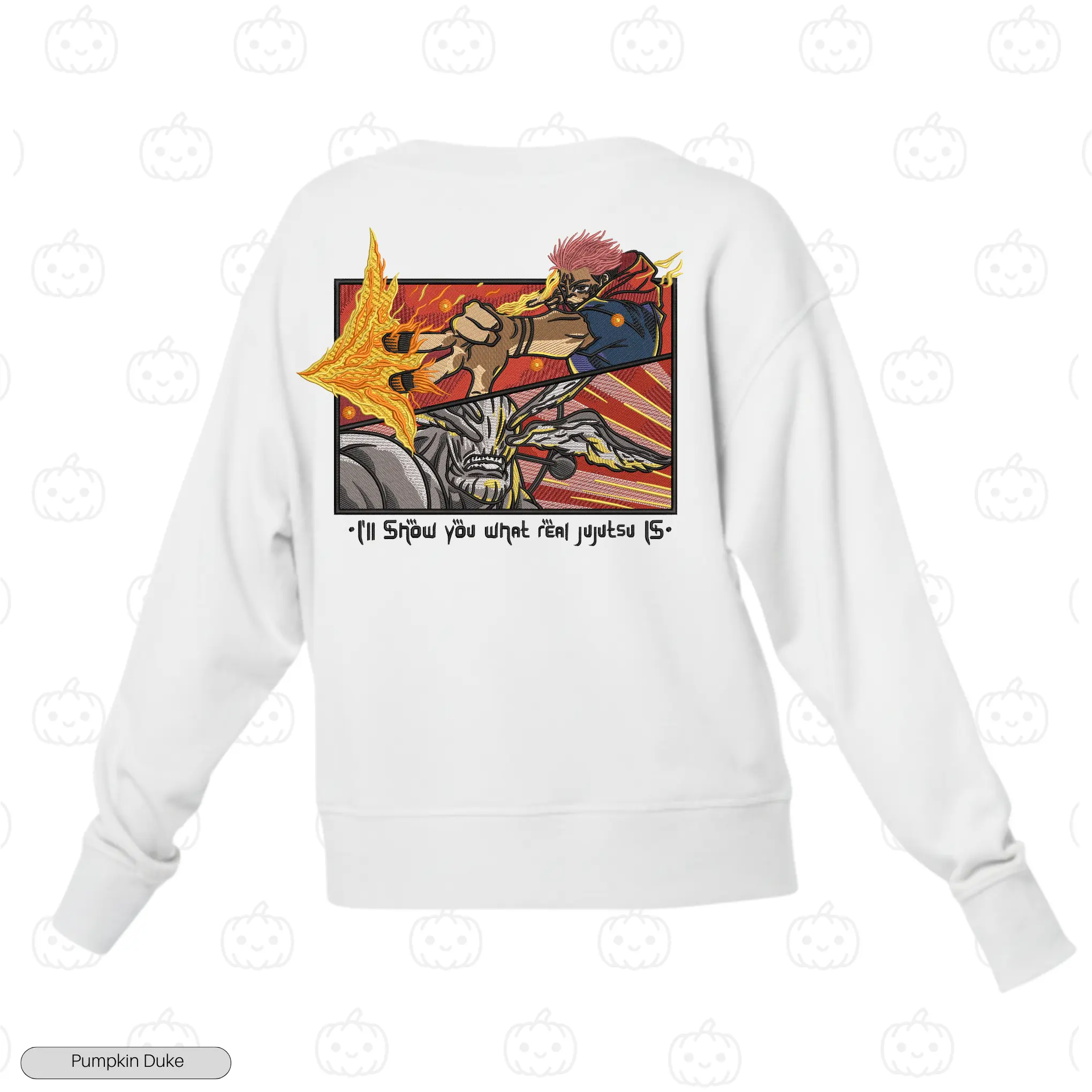 Sukuna Vs Mahoraga White Back Embroidery Sweatshirt Sukuna X Mahoraga Embroidery Sweatshirt