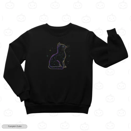 Celestial Cat Black Front Embroidery Sweatshirt Celestial Cat Embroidery Sweatshirt