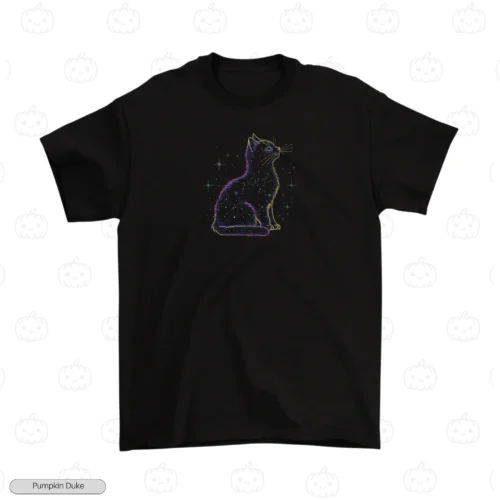 Celestial Cat Black Front Embroidery T-Shirt Celestial Cat Embroidery T-Shirt