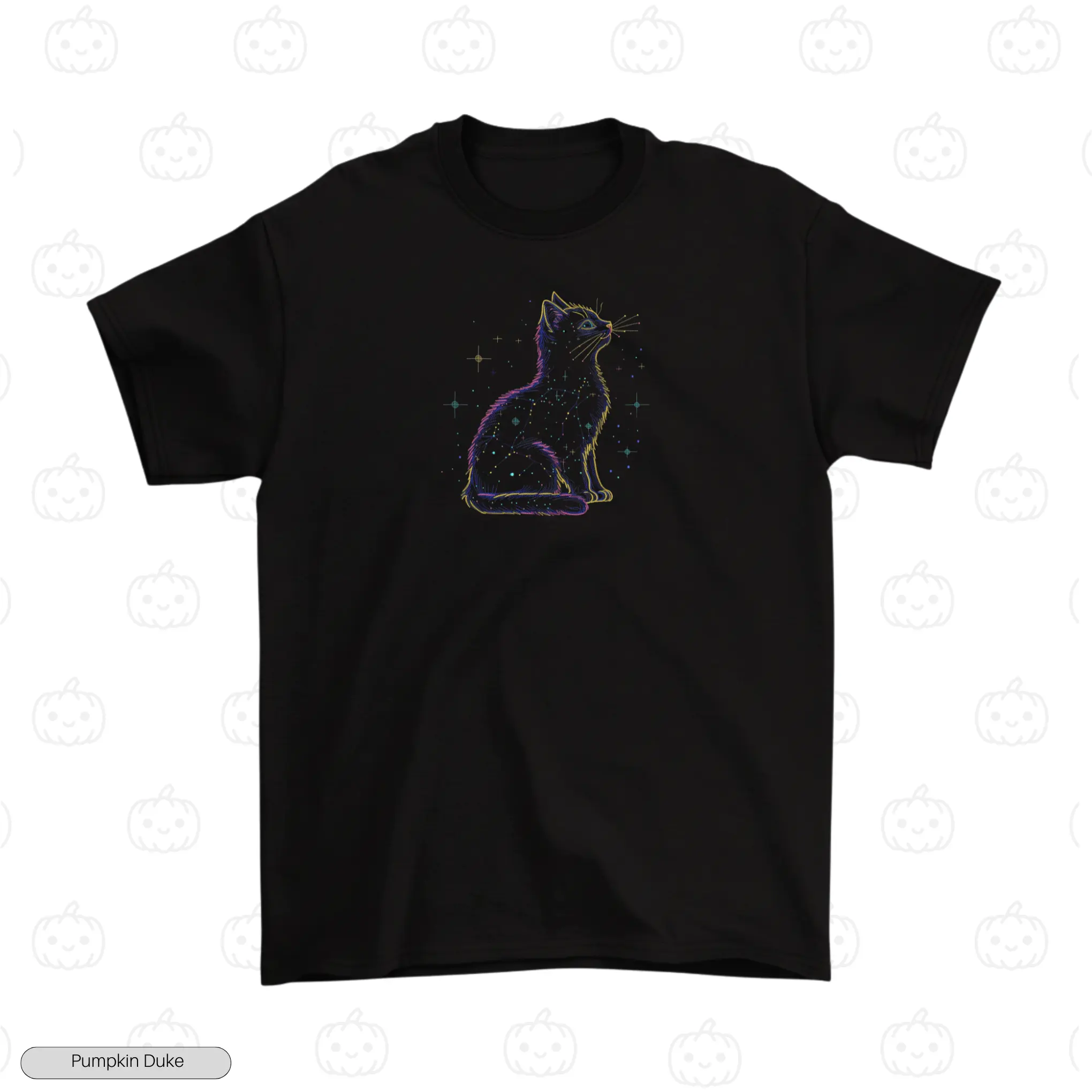 Celestial Cat Black Front Embroidery T-Shirt Celestial Cat Embroidery T-Shirt