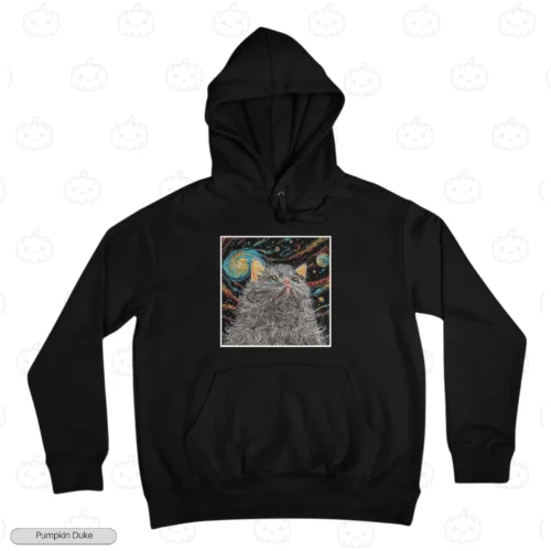 Cosmic Space Fluffy Cat Black Front Embroidery Hoodie Cosmic Space Fluffy Cat Embroidery Hoodie