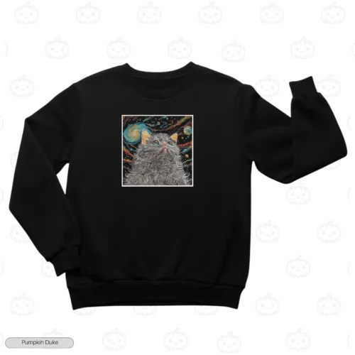 Cosmic Space Fluffy Cat Black Front Embroidery Sweatshirt Cosmic Space Fluffy Cat Embroidery Sweatshirt