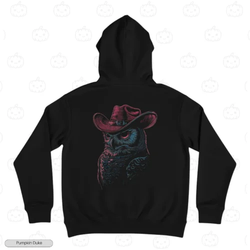 Cowboy Owl Black Back Embroidery Hoodie Cowboy Owl Embroidery Hoodie
