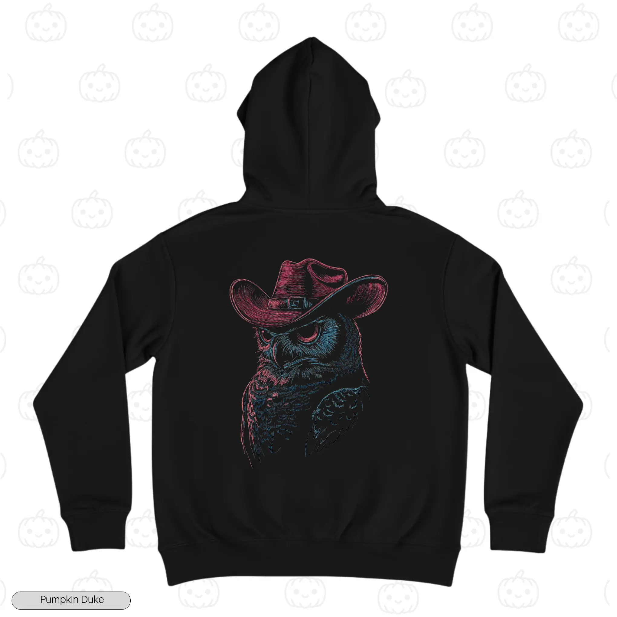 Cowboy Owl Black Back Embroidery Hoodie Cowboy Owl Embroidery Hoodie