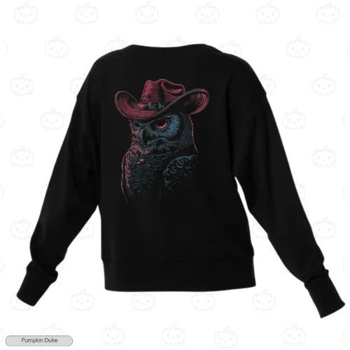 Cowboy Owl Black Back Embroidery Sweatshirt Cowboy Owl Embroidery Sweatshirt