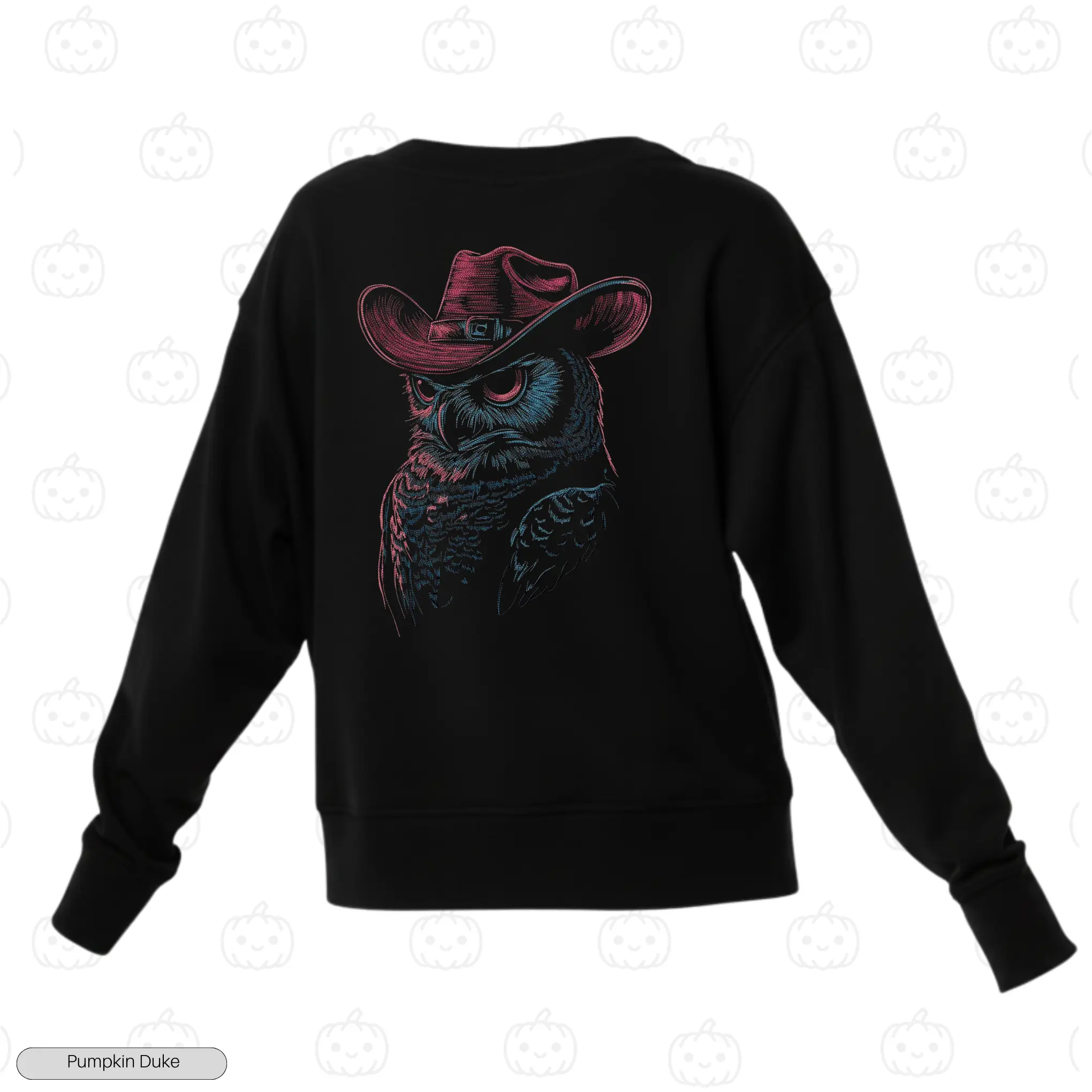 Cowboy Owl Black Back Embroidery Sweatshirt Cowboy Owl Embroidery Sweatshirt