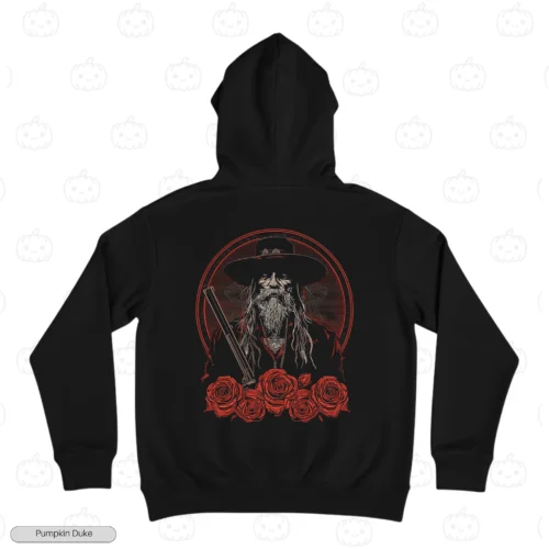 Cowboy, Pistol And Rose Black Back Embroidery Hoodie Cowboy, Pistol And Rose Embroidery Hoodie