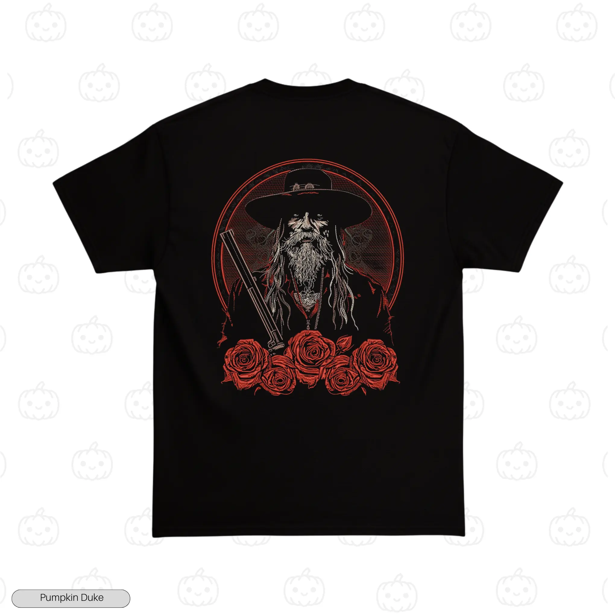 Cowboy, Pistol And Rose Embroidery T-Shirt