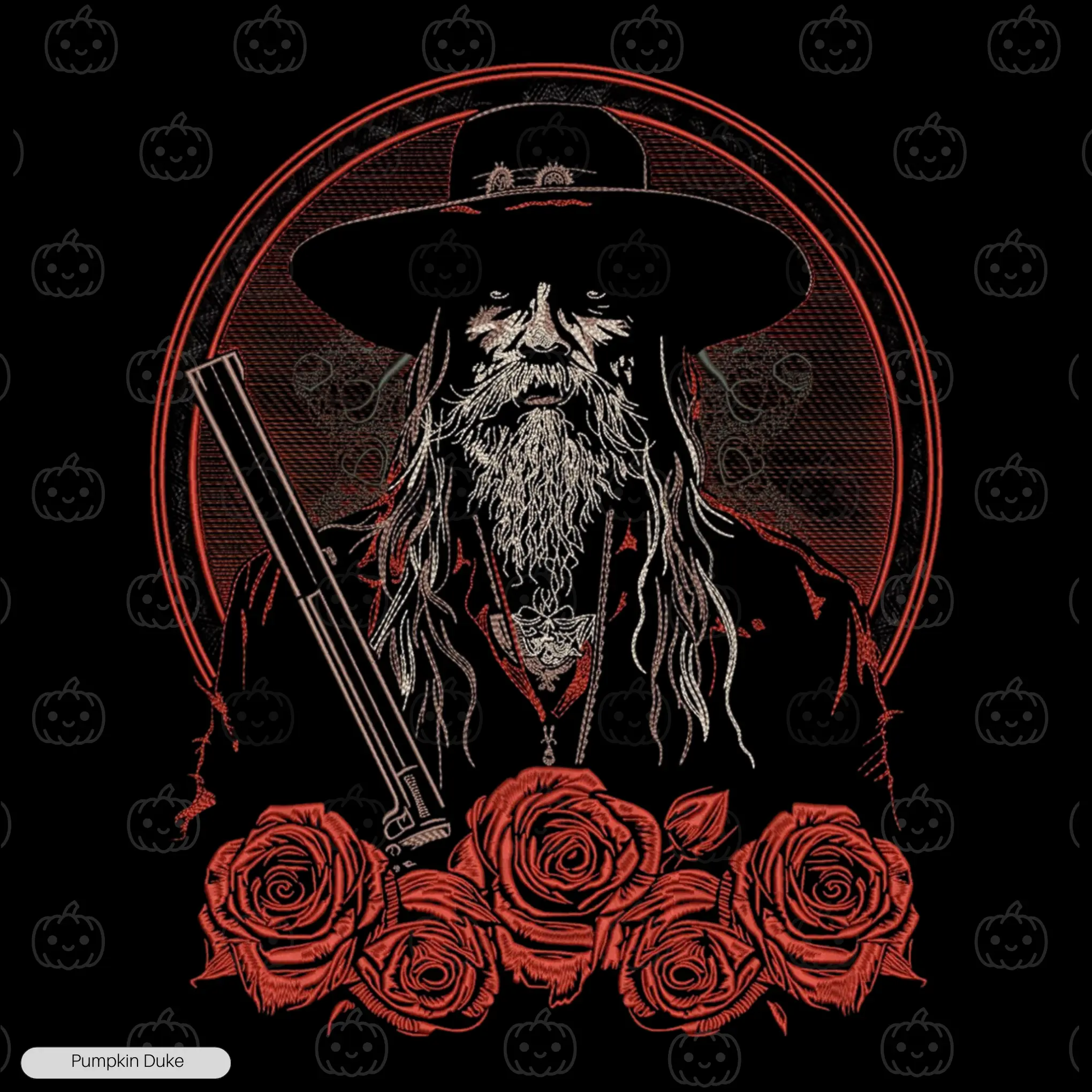 Cowboy, Pistol And Rose Embroidery T-Shirt