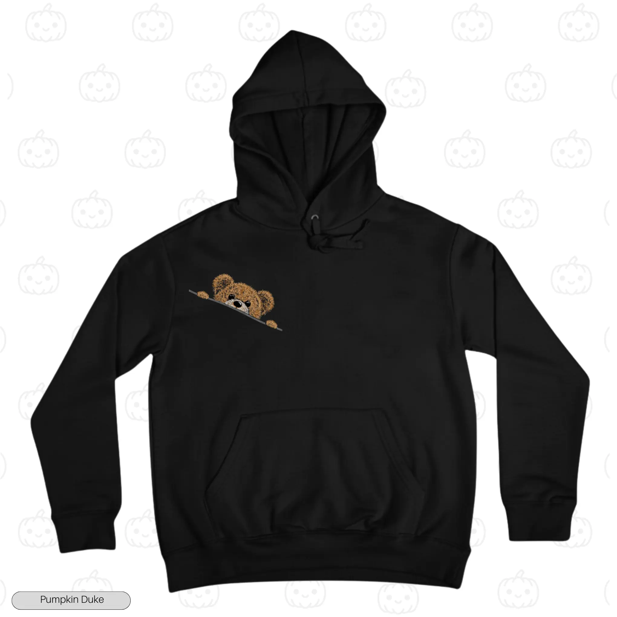 Cute Teddy Bear Peeking Embroidery Hoodie