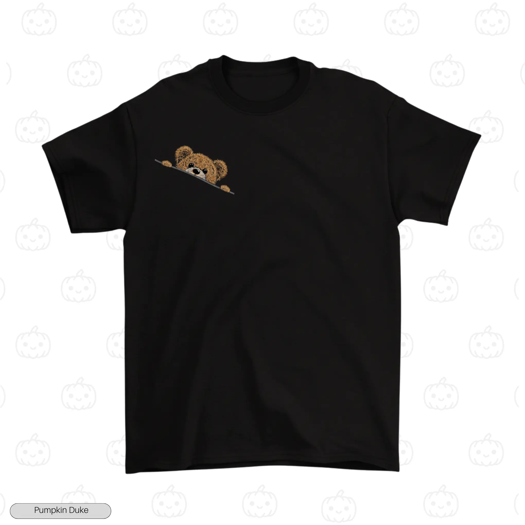 Cute Teddy Bear Peeking Embroidery T-Shirt