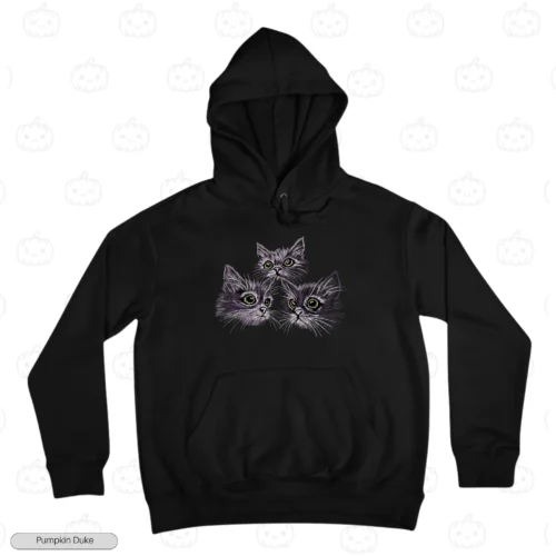 Cute Trio Cats Black Front Embroidery Hoodie Cute Trio Cats Embroidery Hoodie
