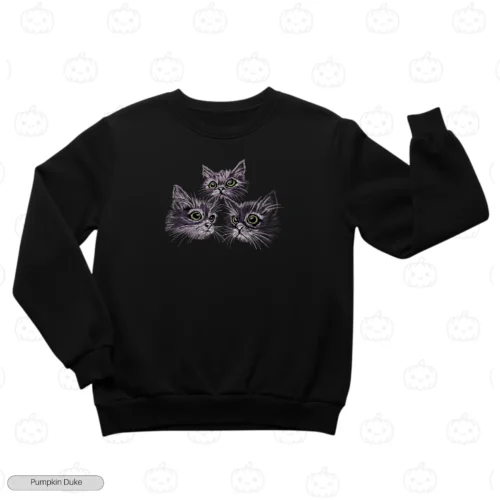 Cute Trio Cats Black Front Embroidery Sweatshirt Cute Trio Cats Embroidery Sweatshirt