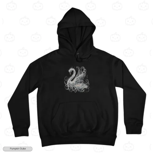 Elegant White Swan Black Front Embroidery Hoodie Elegant White Swan Embroidery Hoodie