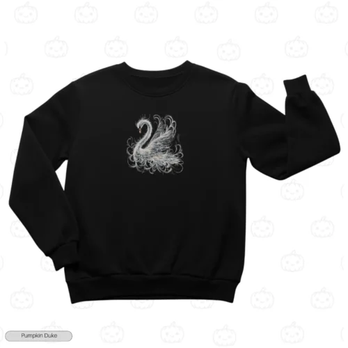Elegant White Swan Black Front Embroidery Sweatshirt Elegant White Swan Embroidery Sweatshirt