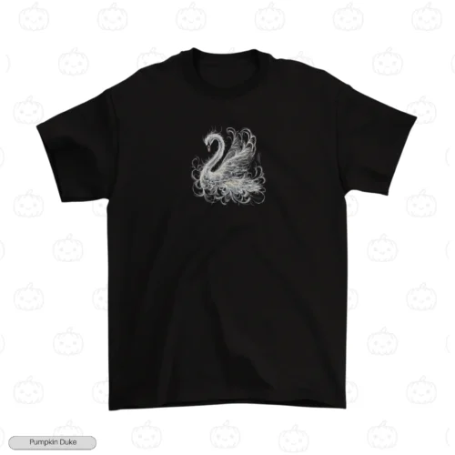 Elegant White Swan Black Front Embroidery T-Shirt Elegant White Swan Embroidery T-Shirt