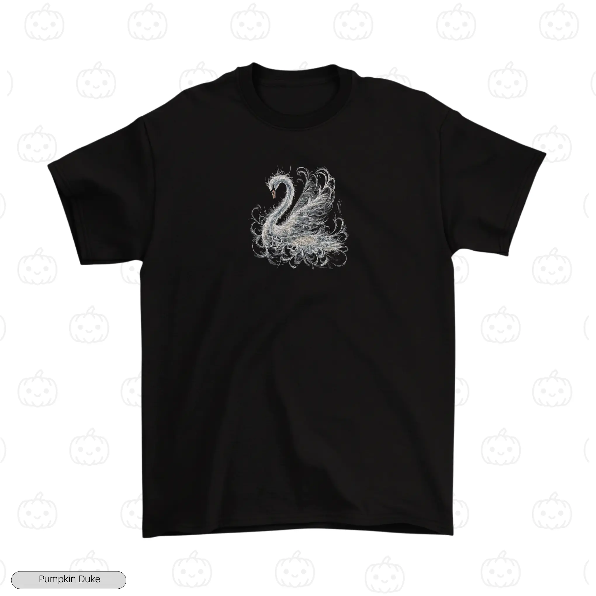 Elegant White Swan Black Front Embroidery T-Shirt Elegant White Swan Embroidery T-Shirt