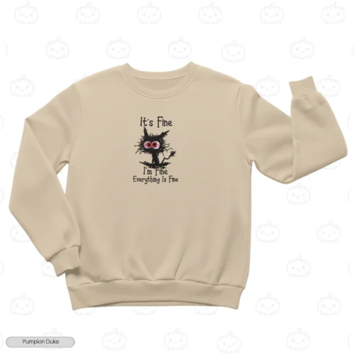 Everything Is Fine Cat Embroidery Sweatshirt