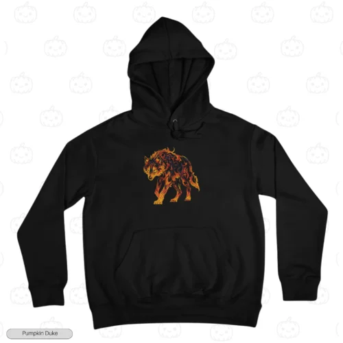 Fire Wolf Black Front Embroidery Hoodie Fire Wolf Embroidery Hoodie