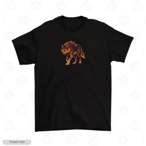 Fire Wolf Black Front Embroidery T-Shirt Fire Wolf Embroidery T-Shirt