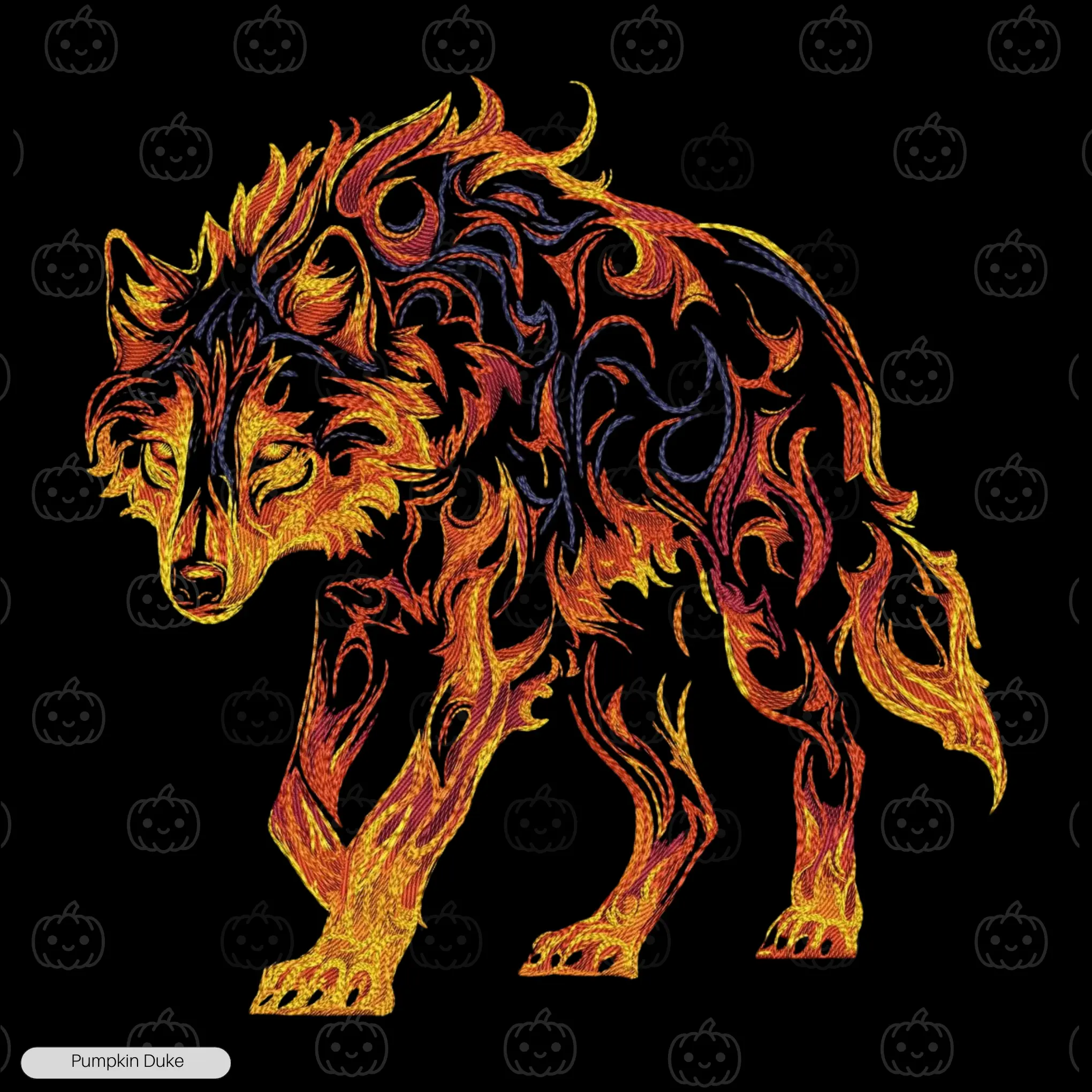 Fire Wolf Embroidery Hoodie