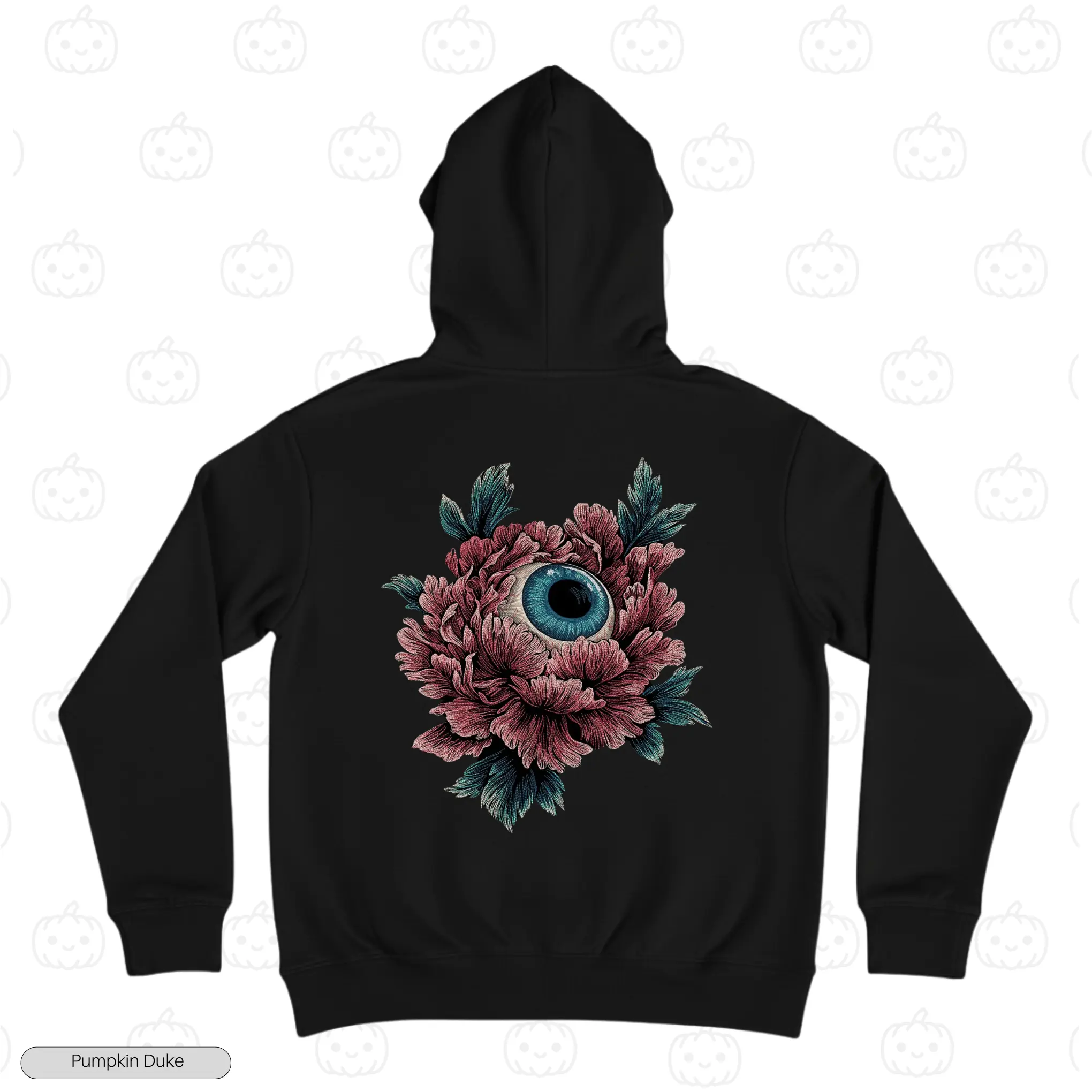 Floral Eyebal Black Back Embroidery Hoodie Floral Eyeball Embroidery Hoodie