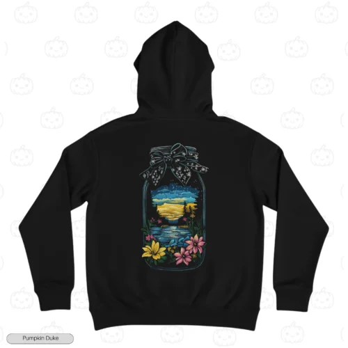 Floral Jar Landscape Black Back Embroidery Hoodie Floral Jar Landscape Embroidery Hoodie