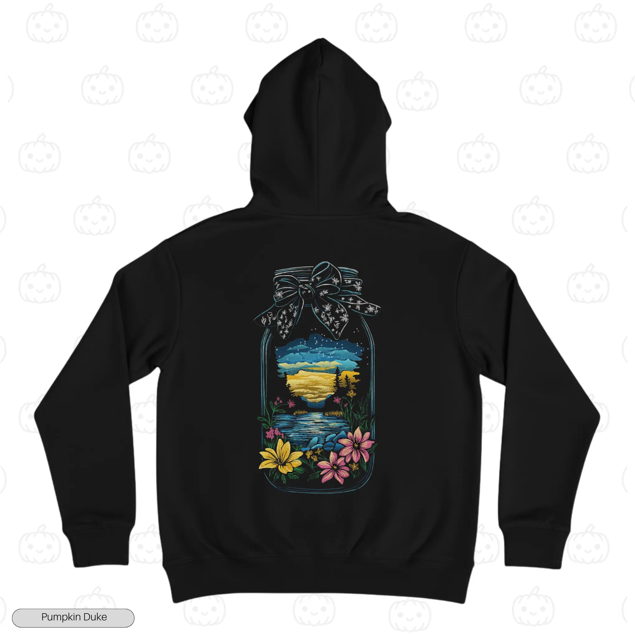 Floral Jar Landscape Embroidery Hoodie