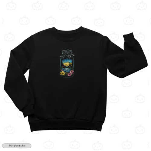 Floral Jar Landscape Black Front Embroidery Sweatshirt Floral Jar Landscape Embroidery Sweatshirt