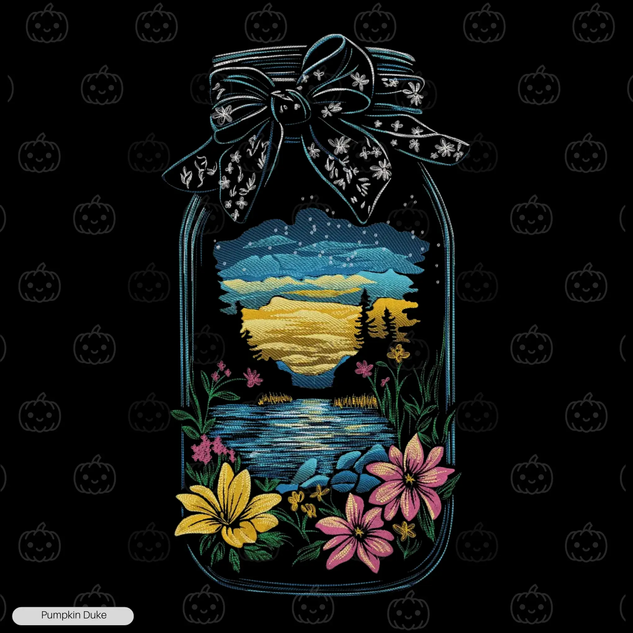 Floral Jar Landscape Embroidery T-Shirt