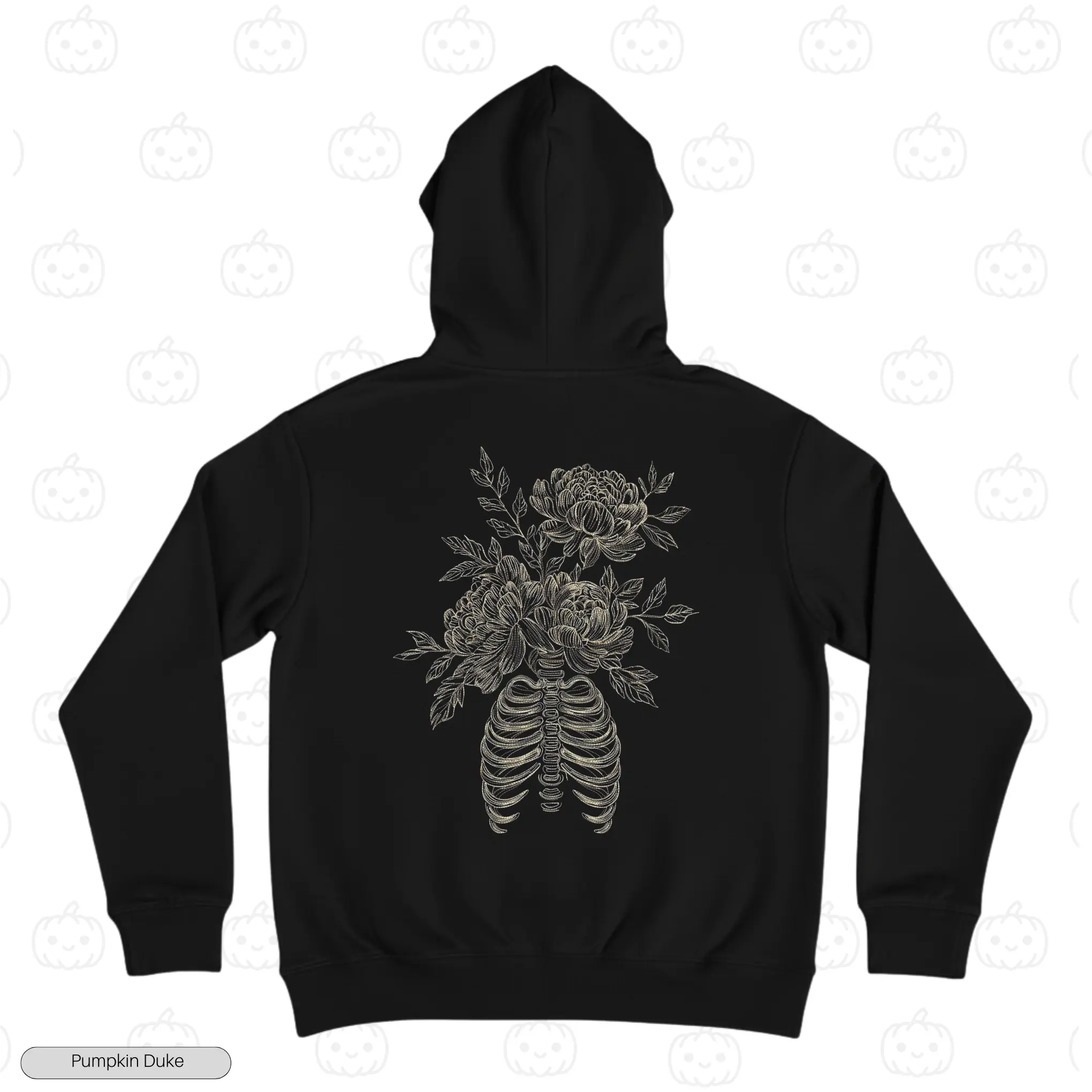 Floral Ribcage Black Back Embroidery Hoodie Floral Ribcage Embroidery Hoodie