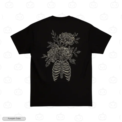 Floral Ribcage Black Back Embroidery T-Shirt Floral Ribcage Embroidery T-Shirt