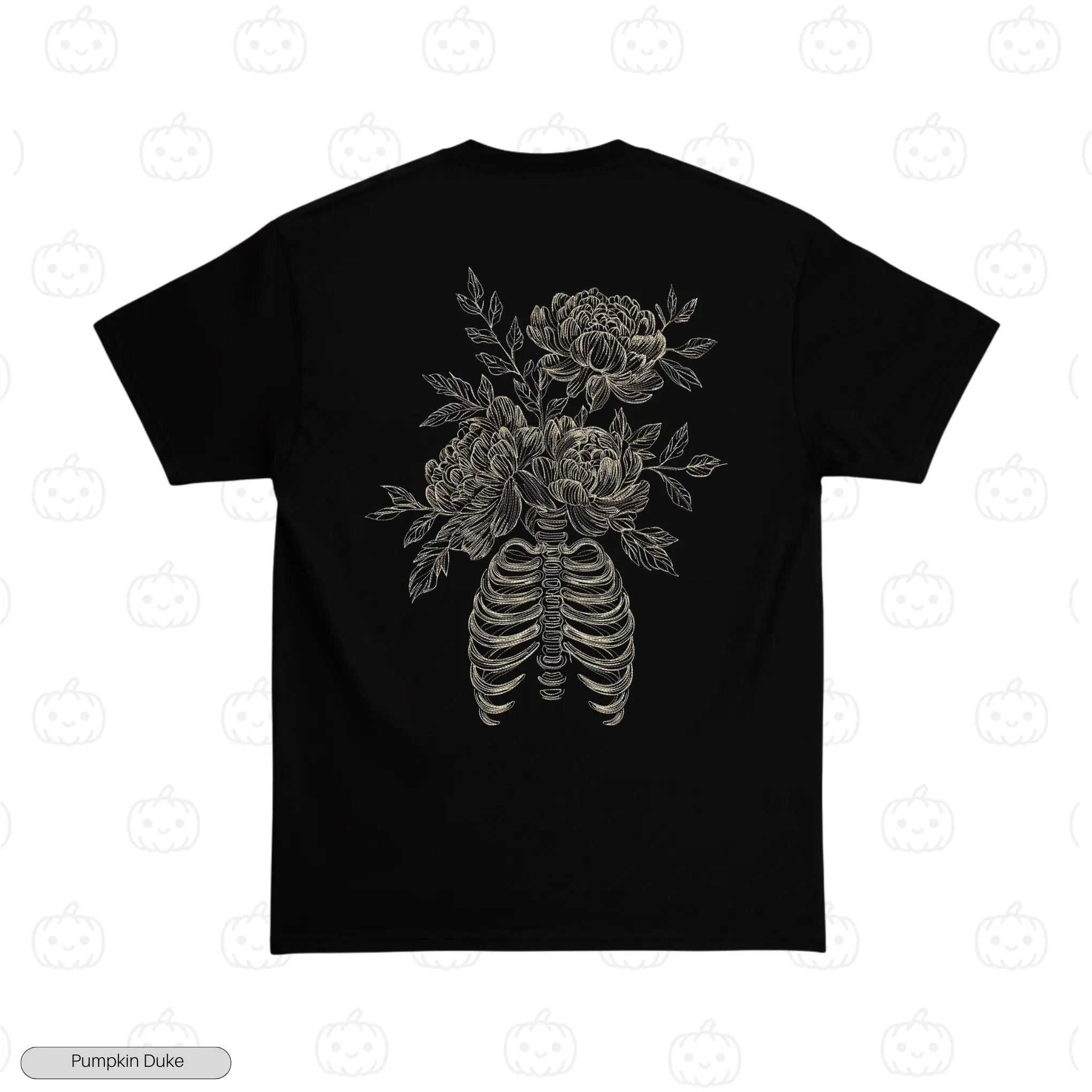 Floral Ribcage Black Back Embroidery T-Shirt Floral Ribcage Embroidery T-Shirt