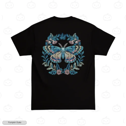 Floral Wreath Moth Black Back Embroidery T-Shirt Floral Wreath Moth Embroidery T-Shirt