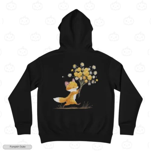 Fox and Flowers Black Back Embroidery Hoodie Fox and Flowers Embroidery Hoodie