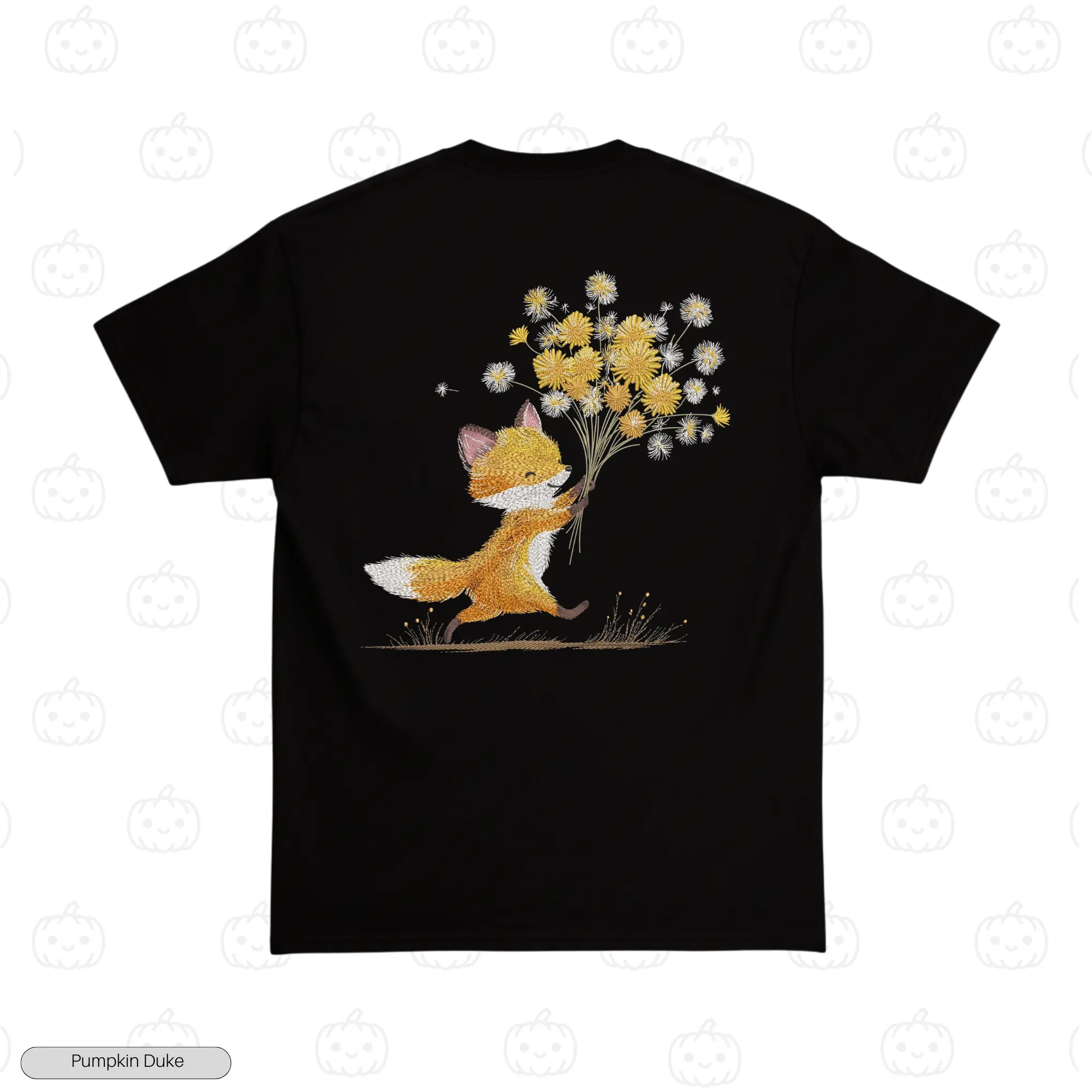 Fox and Flowers Black Back Embroidery T-Shirt Fox and Flowers Embroidery T-Shirt
