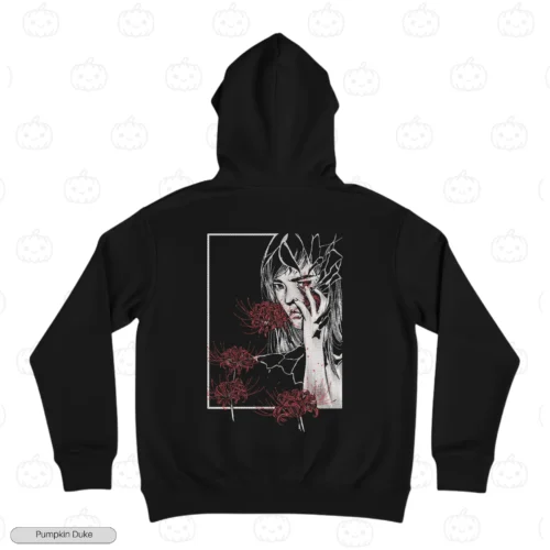 Girl Red Spider Lily Black Back Embroidery Hoodie Girl Red Spider Lily Embroidery Hoodie