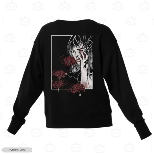 Girl Red Spider Lily Black Back Embroidery Sweatshirt Girl Red Spider Lily Embroidery Sweatshirt