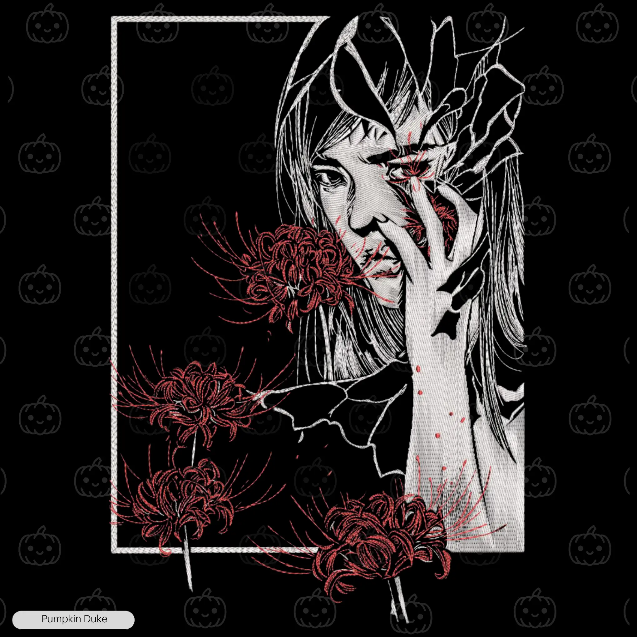 Girl Red Spider Lily Embroidery T-Shirt