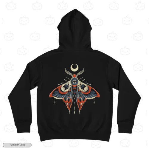 Gothic Luna Moth Black Back Embroidery Hoodie Gothic Luna Moth Embroidery Hoodie