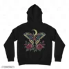 Gothic Moth With Moon & Roses Black Back Embroidery Hoodie Moon And Roses Gothic Moth Embroidery Hoodie